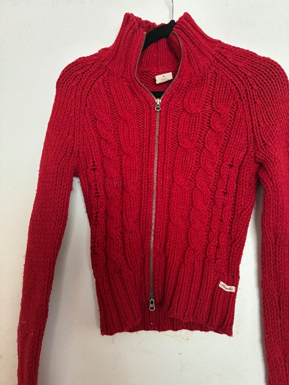 Abercrombie Chunky Red Wool Zip Up Sweater S Y2K